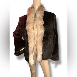 Henig Furs Real Mink Coat w/ Fox Collar Size 14 USA Vintage 90s